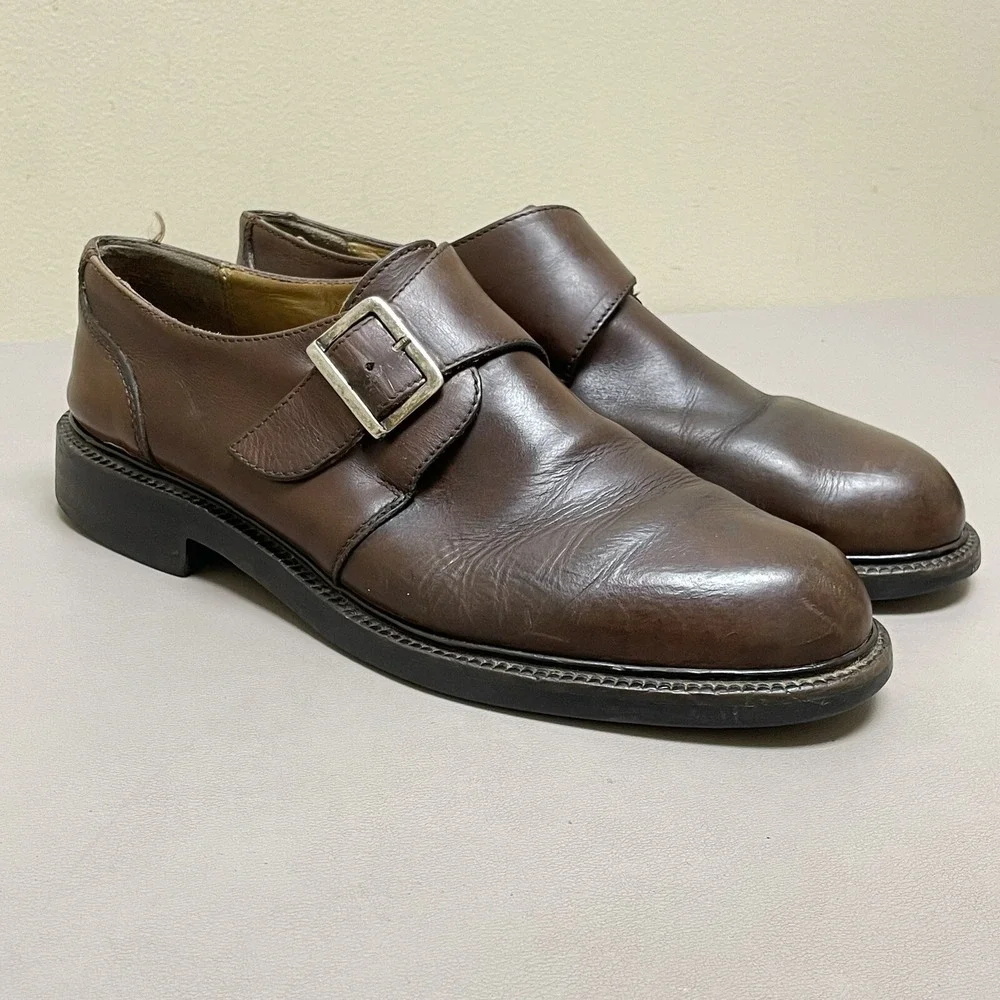 Kenneth Cole Monk Strap Dress Shoes Men 11.5 Brown Leather Loafer Y2K Italy Made